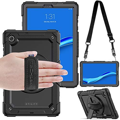 Image of TECHGEAR UTILITY Case for Lenovo Tab K10 & Lenovo Tab M10 Plus 2nd Gen 2020 10.3" (TB-X606 / TB-X6C6) Tough Rugged HEAVY DUTY Armour Shockproof 360 Rotating Stand, Hand and Shoulder Strap Case