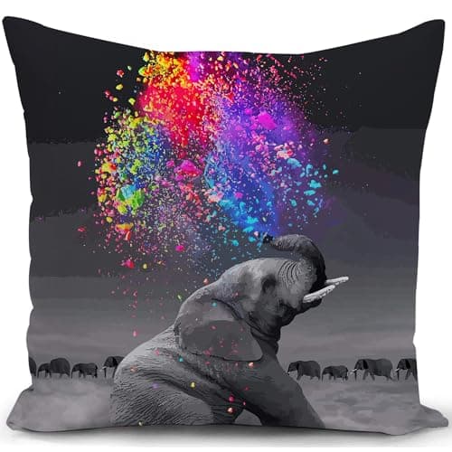 Image of KUNQIAN Elephant Cushion Cover Decorations Gift Elephant Grey Pillow Cover Animal Africa Ornaments Colorful Art Throw Pillow Case Decor Home Livingroom Couch Sofa 18"x18"(45x45cm)