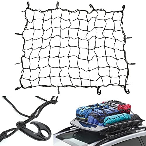 Image of GOYADA 2 PCS Cargo Net 3 x 4ft to 6 x 8ft, Pickup Truck Bed Cargo Netting with 24 Hooks, Heavy Duty Bungee Cargo Mesh Net for Car ATV Boat SUV Van Trailer Snowmobile Secure Loads Camper-van