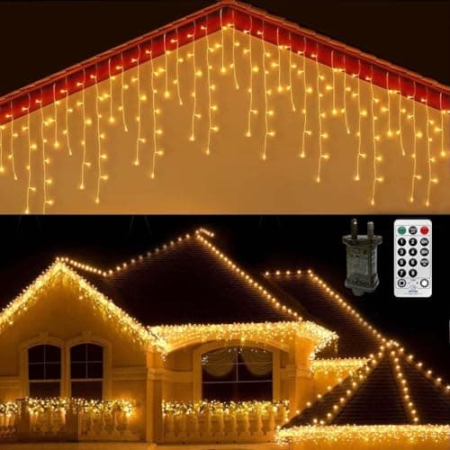 Image of CERIAL Icicle Lights Outdoor Plug in,20M+10M 540LED Outside Curtain Light, Waterproof 108Drops Hanging Window Fairy Light with Remote Timer for Roof Eaves Gutter,Warm White