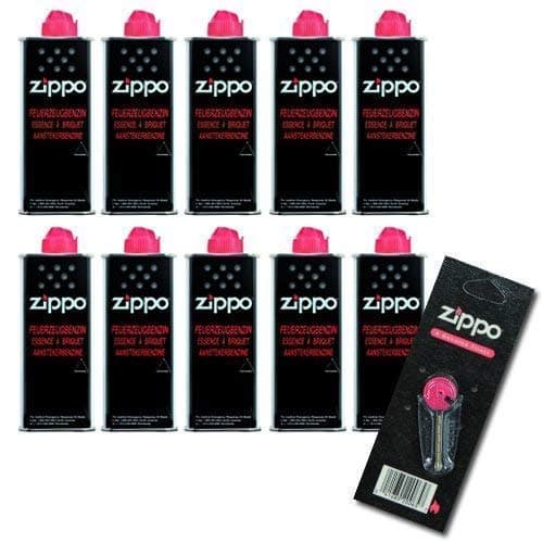 Image of Zippo Lighter Fuel Set of 10 x Petrol Original Petrol 125 ml Each | 1 x 6 Flint