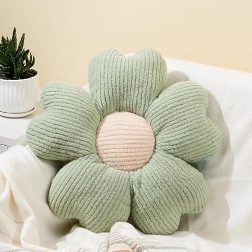 Image of Sioloc Flower Throw Pillow,Floor Cushion, Seat Cushion, Cute Flower Pillow, Aesthetic Pillow as Room Decor, Decorative Pillows for Bed Sofa Couch(Green,15.7Inch)