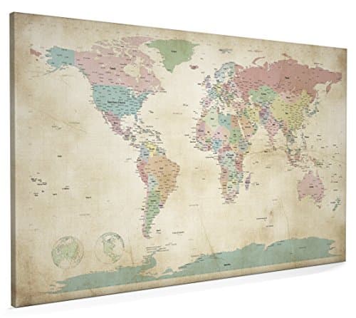 Image of Map of the World, Antique Style, Canvas Art Print, 22x34 inch (A1) - 946