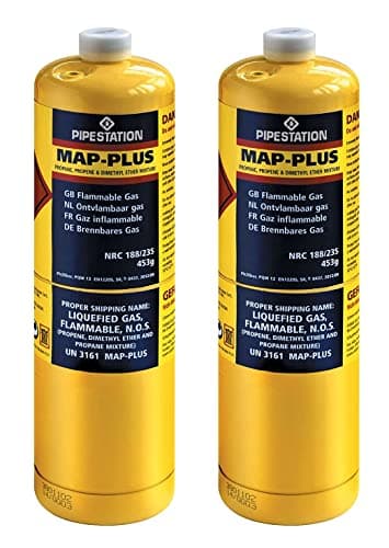 Image of 2 x Mapp Gas/Map Gas Pro Plus Gas Torch Canister Cartridge Disposable Cylinder Gas Bottle for Gas Blowtorch Blow Torch with Gas Included for Plumbers Soldering Torch 20% Hotter Than Propane