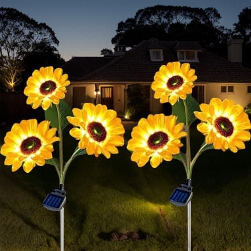 Image of Hqynss Upgraded Solar Sunflower Lights for Garden Ornaments, Solar Lights Outdoor Garden, Waterproof IP65, for Yard Pathway Lawn Decorations, Birthday Christmas Lights Gardening Gifts (2 Pack)