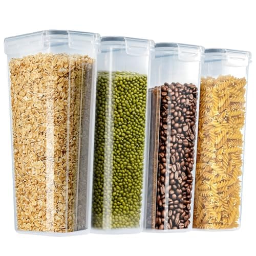 Image of Cereal Storage Container Sets Airtight Dry Food Dispenser Containers Stackable Kitchen Storage Boxes Plastic Pantry Organization with Lock Lids Leakproof for Flour Sugar Pasta (4pcs, 2.8L)