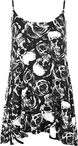 Image of WearAll New Womens Plus Size Strappy Skull Rose Print Camisole Vest Ladies Top 12 - Black White - 20-22