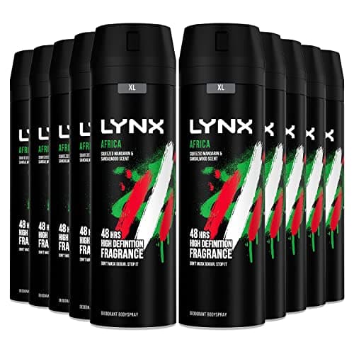 Image of Lynx Africa Deodorant for Men, Body Spray, Deodorant Spray with 48 Hours High Definition Fragrance of Geranium and Vanilla Scent, 200ml (Pack of 10)