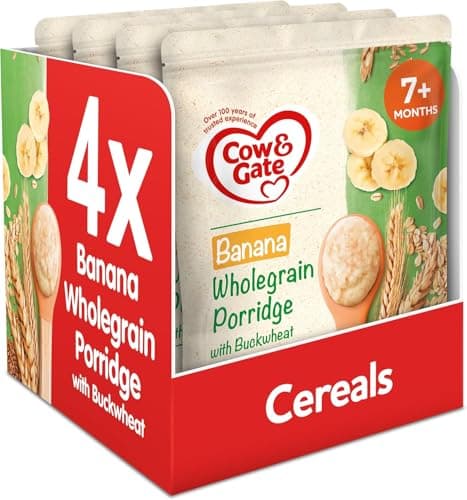Image of Cow & Gate Banana Wholegrain Porridge Baby Food Cereal, 7+ Months, 200 g, Pack of 4