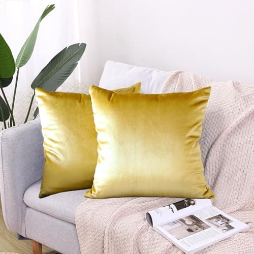 Image of CXTAI 2x Golden Velvet Cushion Covers Decorative Square Throw Pillow Cover Pillowcase 18"x 18"45 x 45cm