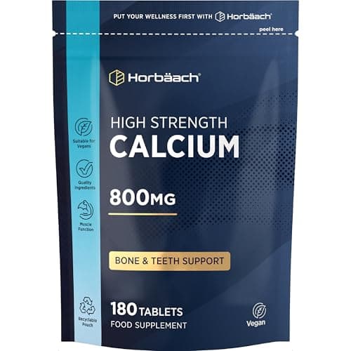 Image of Calcium Tablets 800mg | High Strength Calcium Carbonate Supplement for Men & Women | 180 Vegan Tablets | Horbaach