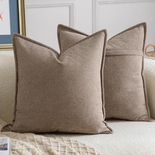 Image of Madizz Decorative Chenille Brown Cushion Covers 50x50 cm Pack of 2 Throw Pillows for Couch Sofa Boho Accent Pillow Cases for Bed Cushion for Bedroom Living Room Modern Home Decor