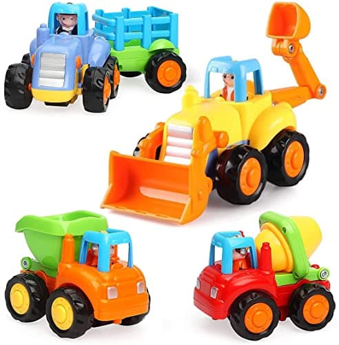 Image of HOLA Toys for 1 Year Old Boys Gifts, 4 Pack Friction Power Kids Digger Trucks Toy Cars for 1+ 2 Year Olds, Early Education Construction Vehicles Toddler Baby Kids Toys for 3 Year Old Boys