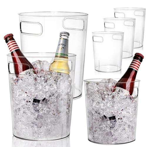 Image of Dicunoy 6 Pack Clear Ice Bucket, 2L/3L Acrylic Champagne Wine Bucket Chiller for Parties, Clear Small Plastic Wine Beverage Bucket Chiller with Handle for Parties, Bar, Home, Beer, Champagne Bottles