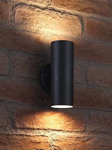 Image of Auraglow Stainless Steel Indoor/Outdoor Double Up & Down Wall Light - Warm White LED Bulbs Included - Matte Black Finish