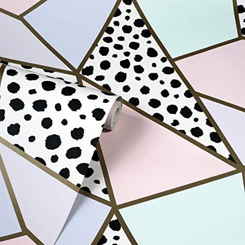 Image of Dalmatian Fragments Wallpaper Metallic Geometric Gold Pink Teal