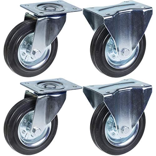 Image of 200mm 8" castor rubber tyre, swivel & fixed, strong 800kg capacity, set of 4