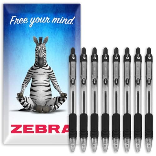 Image of Zebra Pen Z-Grip Retractable Ballpoint Pens - 1.0mm Nib - Pack of 8 - In Envelope Gift Packaging - School, Writing, Work, Office (Black)