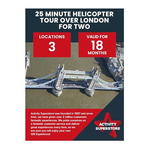 Image of Activity Superstore 25 Minute Helicopter Tour Over London for Two Gift Experience, 18-month Validity, Experience Days, Helicopter Gifts, Couples Gifts, Retirement Gifts