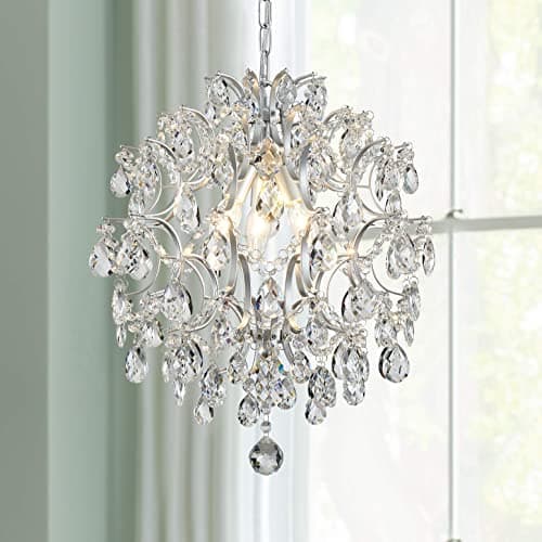 Image of BESTIER Silver Modern Pendant Chandelier Crystal Raindrop Lighting Ceiling Light Fixture Lamp for Dining Room Bathroom Bedroom Livingroom 3 E14 Bulbs Required Diameter 40 cm Height 45 cm