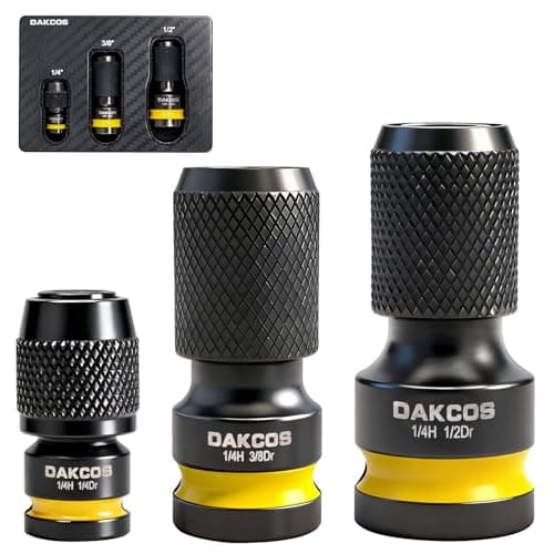 Image of DAKCOS 3pcs Impact Socket Adapter, 1/2", 3/8", 1/4" Square Drive to 1/4" Hex Shank, Hex Adapter for Ratchet Wrench Drivers, Impact Bit Holders, Quick Change Bit Holder CR-MO