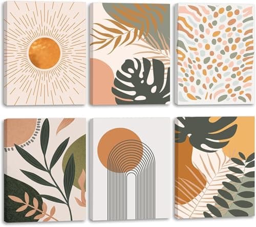Image of TOARTi Boho Wall Art Prints Framed,Century Modern Canvas Wall Decor,Living Room Canvas Poster,Bohemian Artwork Set of 6 pcs(8x10inch) Nature Plants Desert Sun Printing for Bedroom Office