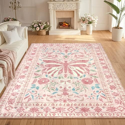 Image of TUKDAK Butterfly Rugs Living Room 160x230cm, Non-Slip Washable Area Rugs for Bedroom, Soft Low Pile Carpet for Living Room, Floor Carpet for Office Dining Room Kitchen Nursery Bedside