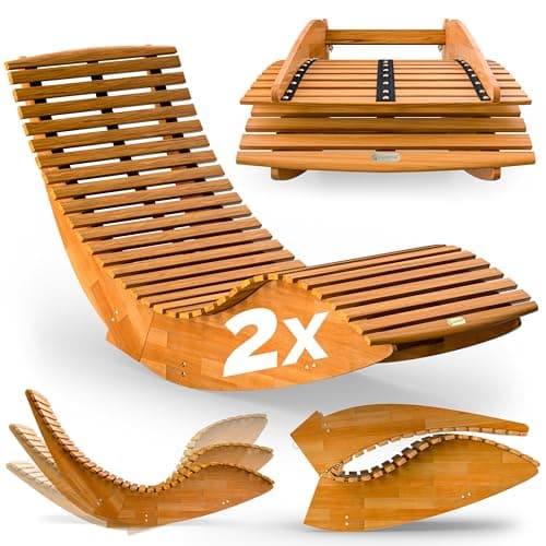 Image of CASARIA® 2x Rocking Wooden Sunloungers 155x60x93cm | FSC®-Certified Acacia Wood Weatherproof Outdoor Garden Furniture | Foldable Ergonomic Rocker Chair Brown | 160kg Capacity Sun Lounger Chairs