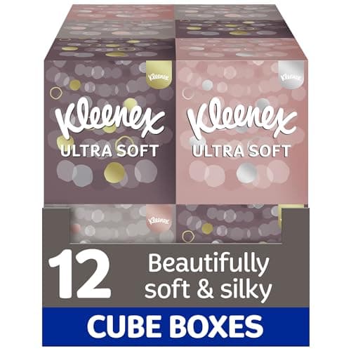 Image of Kleenex Ultra Soft Facial Tissues - Pack of 12 Cube Tissue Boxes - Our Softest Tissue - Supremely Soft and Silky Designed with Luxury in Mind