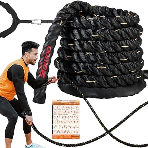 Image of DAWOO Battle Ropes 38mm*9/12/15m with Protective Cover Heavy Exercise Rope for Home, Gyms Fitness, Strength Training, CrossFit and More (12m)