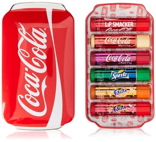 Image of Lip Smacker Coca-Cola Collection, Gift Set 6 Coca-Cola & Sleep Mask, Fanta and Sprite Flavoured Lip Balms, Assorted Authentic Coca Cola-Flavoured Lip Balm with a Red Sleep Mask, Travel Set