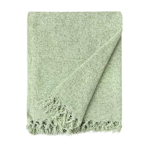 Image of Emma Barclay Throw Blanket For Sofas Bed Extra Large Soft Chenille Throws For Settees In Meadow Green Throw Fleece Blankets - Darcy Collection 50" x 60" (127cm x 152cm) Meadow Green