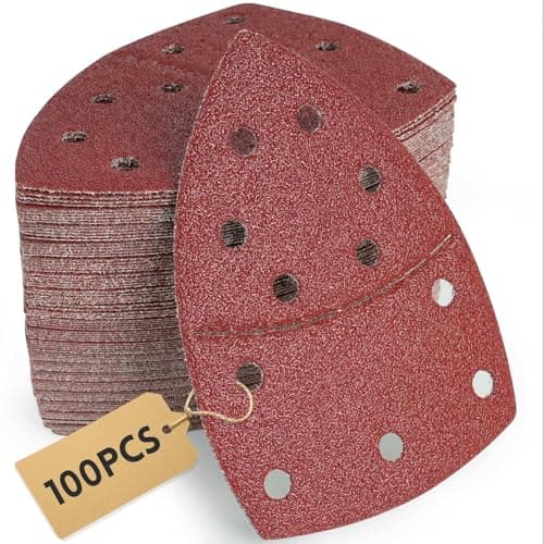 Image of 100PCS Multi Tool Sanding Pads, Black and Decker Mouse Sander Pads with 11 Holes, 40 Grit X10piece, 60/80/120/180/240/400 Grit X15 Piece, Detail Sander Compatible With Bosch Multi Sander