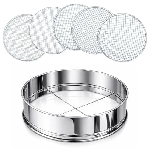 Image of Flatro Garden Sieve for Soil and Stone | Stainless Steel Frame Soil Sieve Garden Riddle with 5 Interchangeable Fine Mesh Inserts (3mm, 5mm, 8mm, 10mm, 12mm) | Metal Garden Compost Soil Sifter