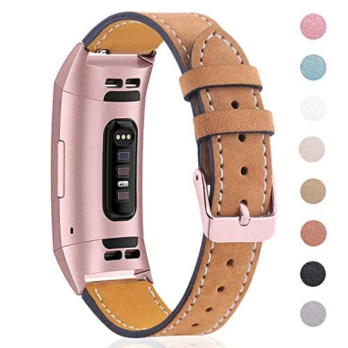 Image of Mornex Strap Compatible with Charge 3/3 SE/Charge 4 Leather Strap, Classic Adjustable Replacement Wristband Fitness Accessories Metal Connectors