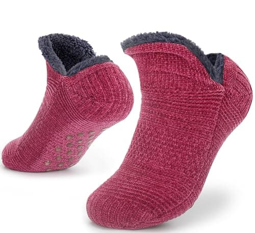 Image of Tolumo Slipper Socks for Women Men Warm Holding Sock Non Slip Knitted Thick Lined Cosy Winter Fluffy Bed Slippers Suitable for Indoor Home House Floor XNR RedWine