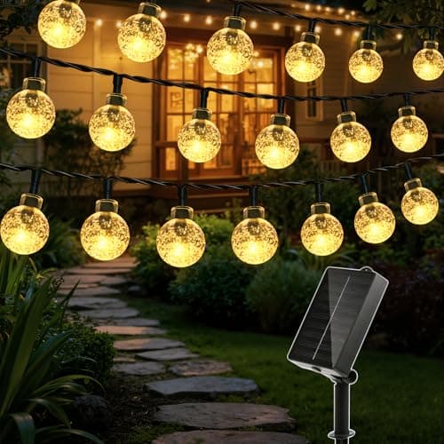Image of Ollny Solar Lights Outdoor Garden, 12m 100LEDs Fairy Lights Solar Powered Waterproof, Warm White Crystal Ball 8 Modes Globe String Lights for Outside Indoor Gazebo Wedding Tree Party Decorations