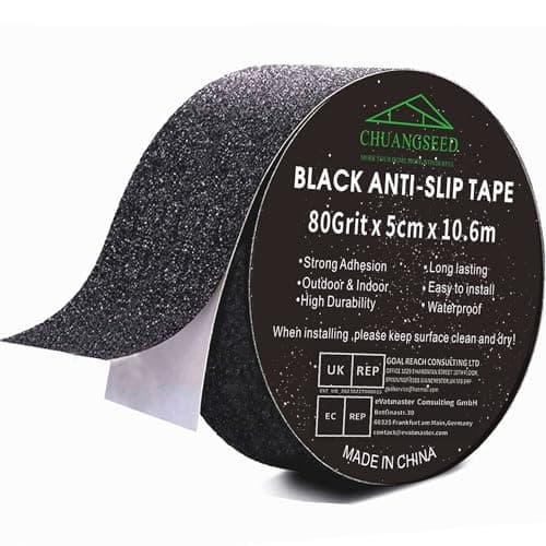 Image of CHUANGSEED Heavy Duty Black Anti Slip Tape 2" x 35Ft (5cm x 10.6m) High Traction For Outdoor/Indoor Safety Non Skid Roll Traction Tread grip Tape