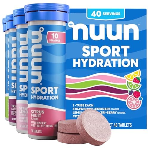 Image of Nuun Sport Electrolyte Tablets - Dissolvable in Water, Mixed Flavors | 5 Essential Electrolytes for Hydration | 1g Sugar Drink Mix | Vegan, Non-GMO | 4 Pack (40 Total Servings)
