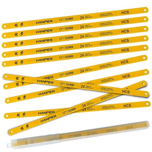 Image of Hanpex 300mm Hacksaw Replacement Blades (10 Pack) High Speed 24 TPI - 12" Length Hack Saw Blade - High Carbon Steel (HCS) Cutting Blades