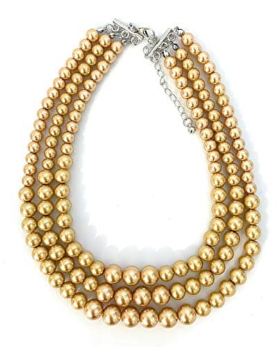 Image of Caprilite Womens Faux Pearl 3 Layer Multi Strand Necklace Statement Bib Bead (Champagne Gold)