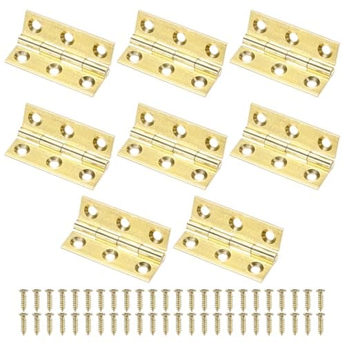 Image of M METERXITY 8-Pack Small Door Hinges, 1.45in (37mm) Brass Interior Door Folding Butt Mini Hinges with Screw for Wooden Box/Jewelry Box/Cabinet