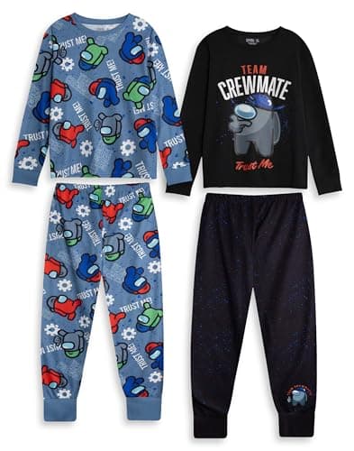 Image of Among Us Crewmates Boys Multi-Pack of 2 Long Sleeve Pyjama Set | TEAM CREWMATE & Trust Me Sleepwear | Black & Blue Nightwear for Kids | Gaming Merchandise Merch - 11-12 Years
