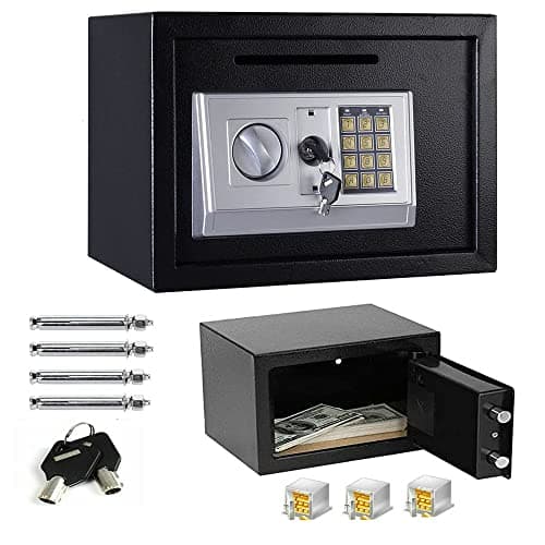 Image of 16L Digital Safety Boxes for Home,Lock Box, Money Box, Electronic Security Safe Box,with 2 Override Keys and 4 Installing Bolts,Wall Floor Mounted for Home Office Hotel,Black