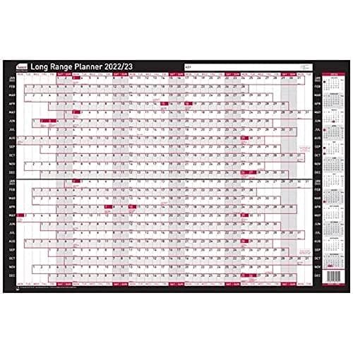 Image of Sasco 2022/23 Long Range 2 Year Wall Planner with wet wipe Pen & sticker pack, Black & Red, Board Mounted, 915W x 610mmH, 2410170