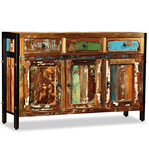 Image of PUGYNBK Antique Style Wooden Sideboard with Drawers Handmade Retro Sideboard with Compartments Solid Reclaimed Wood Vintage Storage Cabinet