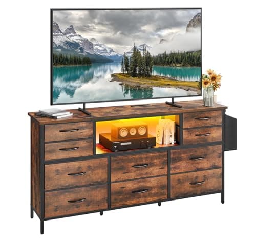 Image of YITAHOME 140CM TV Cabinet, TV Stand Cabinet Unit for TVs up to 65 Inches with RGB LED Lighted TV Gaming Entertainment Center for PS5 with 10 Foldable Drawers and Shelves TV Stand Unit for Living Room