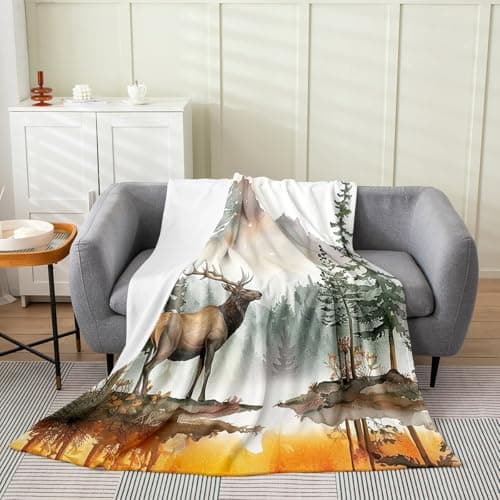 Image of Homemissing Cute Deer Fleece Throw Blanket Queen 90x90Inch Kids Woodland Deer Flannel Blanket Plush Fuzzy for Sofa Couch Boys Girls Teens Nature Wildlife All Season Forest Soft