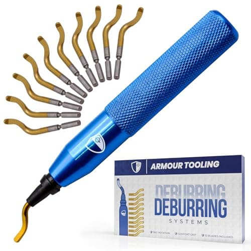 Image of Armour Tooling® Deburring Tool with 11 HSS Blades – Professional Hand Reamer & Burr Remover for Metal, Plastic & Pipe – Swivel Head Precision Deburring Tool for Steel, Aluminium, Copper & PVC