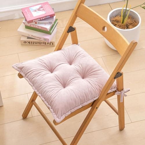 Image of Hixingo Set of 2 Chair Cushions, Seat Cushions with Ties for Dining Kitchen, Plush Garden Chair Cushions Washable Solid Color Seat Pads (40x40cm(Pack of 2),Pink)